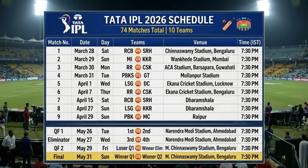 IPL 2026 Schedule Complete Match